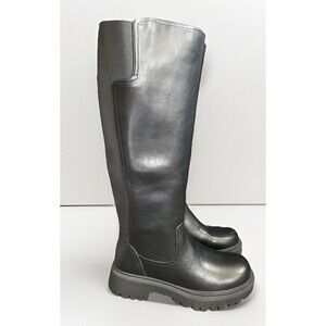 Teaieui Black Faux Leather Chunky Platform Grunge Boots Size 9